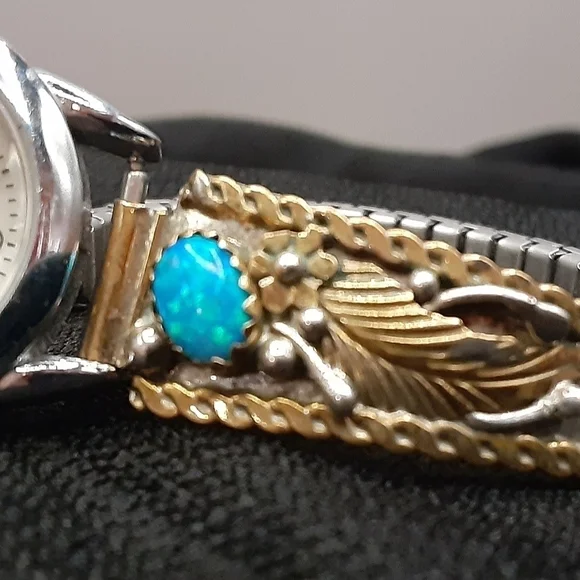 Vintage Native American Opal Silver and Gold Watch - Picture 3 of 6